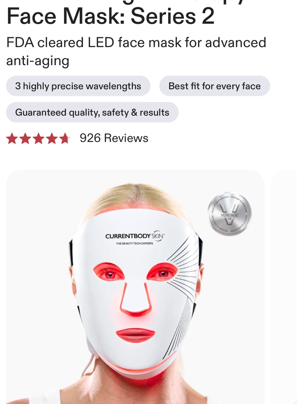 CurrentBody Skin White LED Face Mask for Women - Red Light Therapy